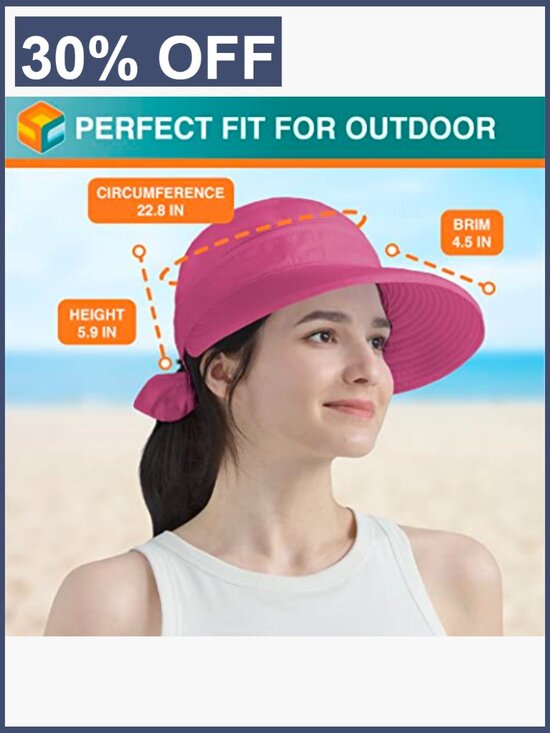 UPF 50+ Wide Brim Sun Hat with Zip-Off Ponytail Visor
